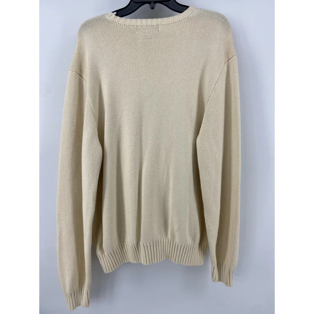 Polo Ralph‎ Lauren Sweater Mens 2XL Cream Cotton Crewneck Pullover Classic Logo